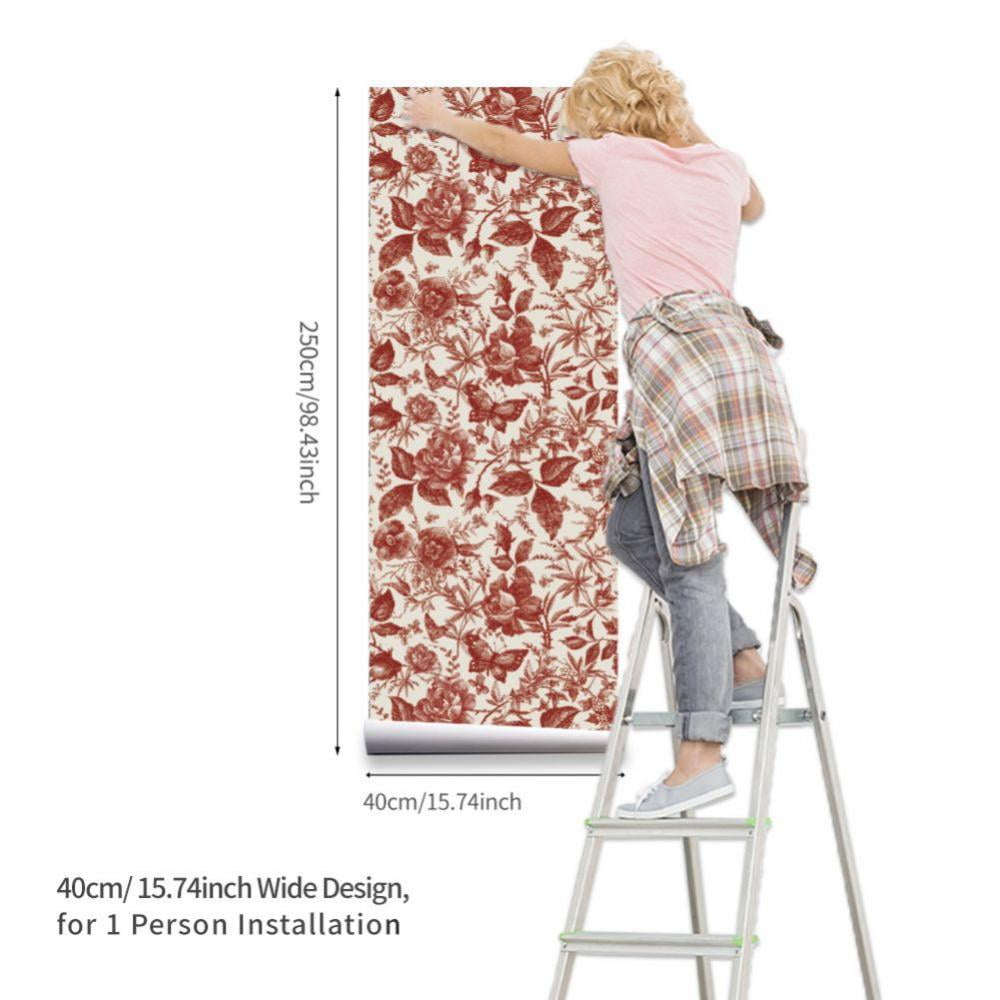 FYCONE Vintage Floral Vintage Wallpaper Peel-and-Stick Removable Wall Sticker for Livingroom Bedroom Kitchen Bathroom,15.7"x 98.4"