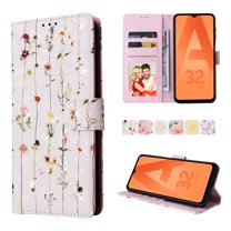 Nalacover Wallet Case for Samsung Galaxy A32 5G, Bling Flower Pattern PU Leather Wrist Strap Handbag Magnetic Clasp Flip Cover with Kickstand Card Slot Holder Soft TPU Shockproof Case,Dried Flowers