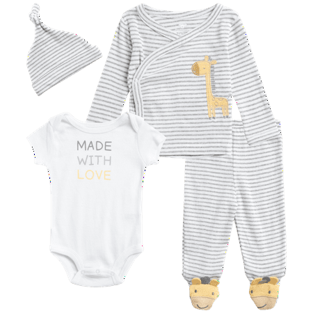 

Koala Baby Newborn Baby Boys Take Me Home Layette Set - 4 Piece Hat Shirt Footie Sweatpants and Bodysuit (0-6M)