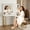 White, variant on Fluted Wooden Vanity Desk with Lighted Mirror - Makeup Table with Charging Station, Drawers & Storage Cabinets for Bedroom Organization