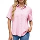 thumbnail image 1 of Camisa Informal de Corta con Botones para Mujer, Blusa de Trabajo con Cuello y Bolsillo Rosa XXL, 1 of 9