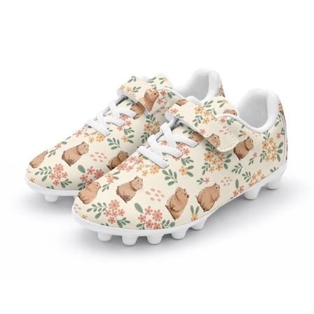 Chririnla Girls Soccer Cleats Youth Kawaii Capybara Football Shoes Firm Groud Athletic Soccer Shoes Ligtweight Outdoor Trainning Football Cleats for Running Size 1