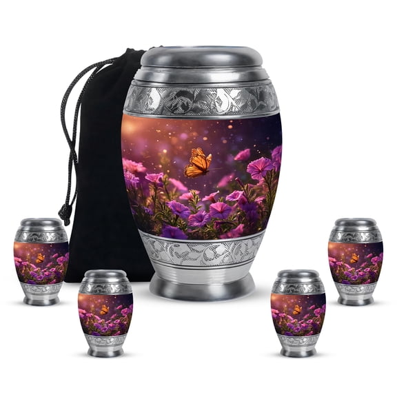 Yatskia Purple Petunia Urn for Ashes for Women, Memorial Keepsake Urns for Human Ashes Adult Man, Large Burial Urns for Adult Ash, (Monar 10 Inch and 3 Inch)