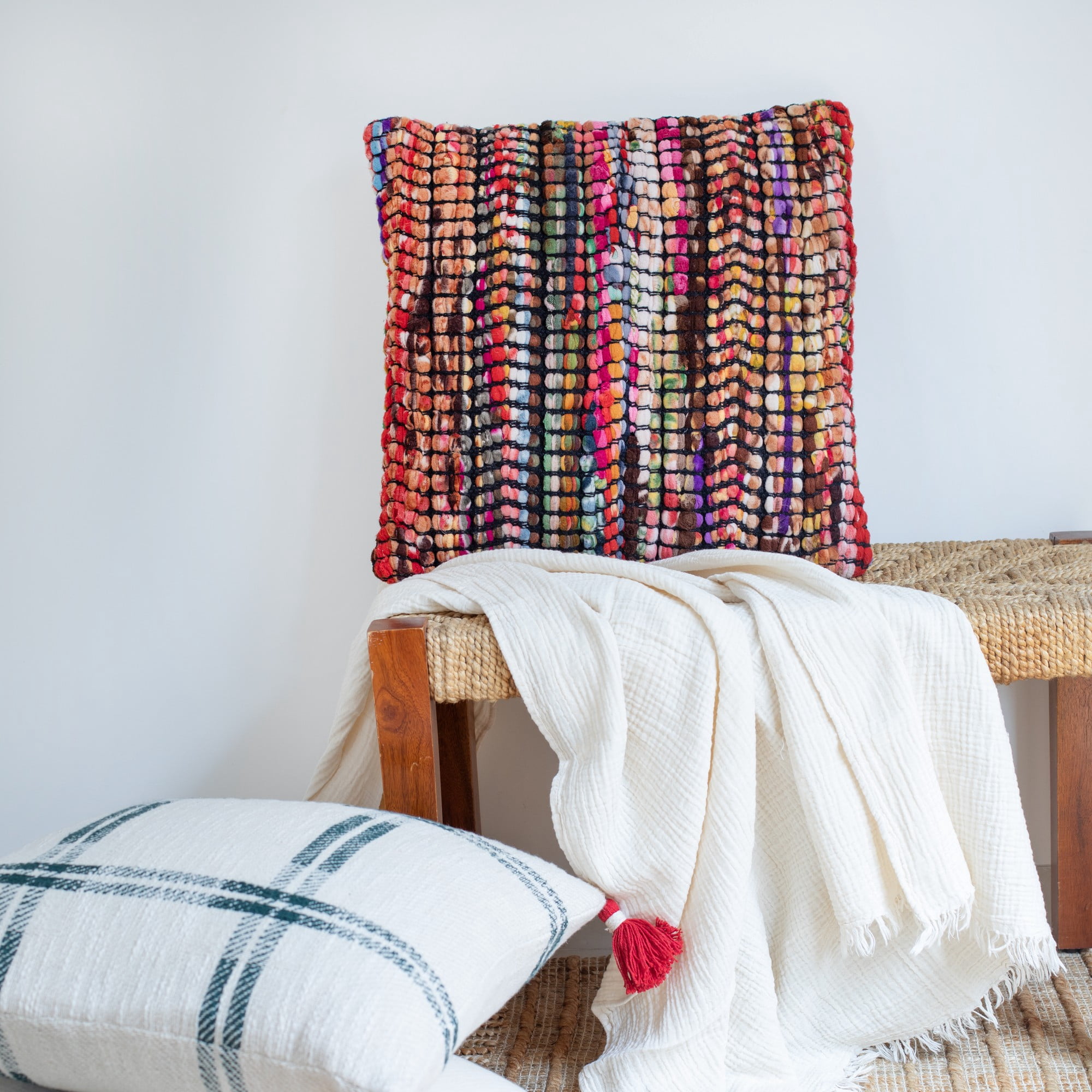 Laddha Home Designs Handwoven Geometric Cotton Throw Pillow Cover - 20" - Multicolored