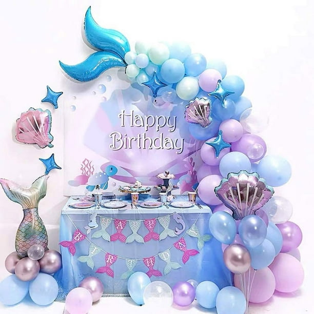 Mermaid Party Balloons Garland Kit Birthday Decorations Include Mermaid  Tail Seashell Confetti Birthday Party Girls' Tail Decor Under the Sea Party,Number  2 