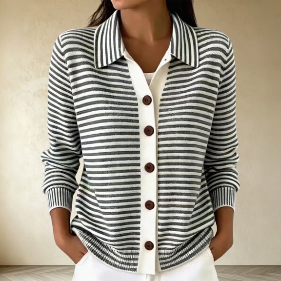 Cardigan Sweaters for Women Striped Button Down Lapel Collar Long Sleeve Sweater Casual Fall Tops for Women Black L