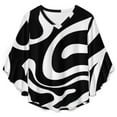 thumbnail image 4 of Abstract Black White Swirl Art Women's V-Neck Blouse With 3/4 Ruffled Bell Sleeves Casual Top Ladies Blouses, 4 of 7