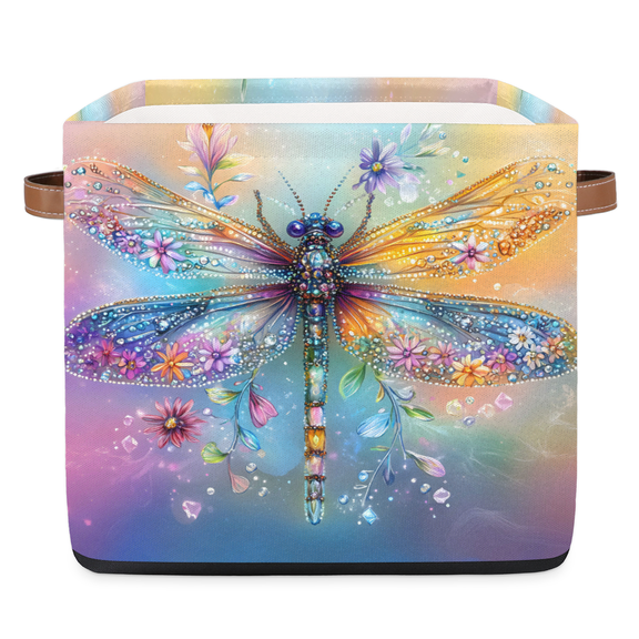 CURLYOOT 13 x 13 Inch Cube Storage Bin, Fancy Butterfly Colorful Flower Fabric Storage Cube Baskets, Closet Shelves Foldable Bins with Leather Handles for Home Organizer