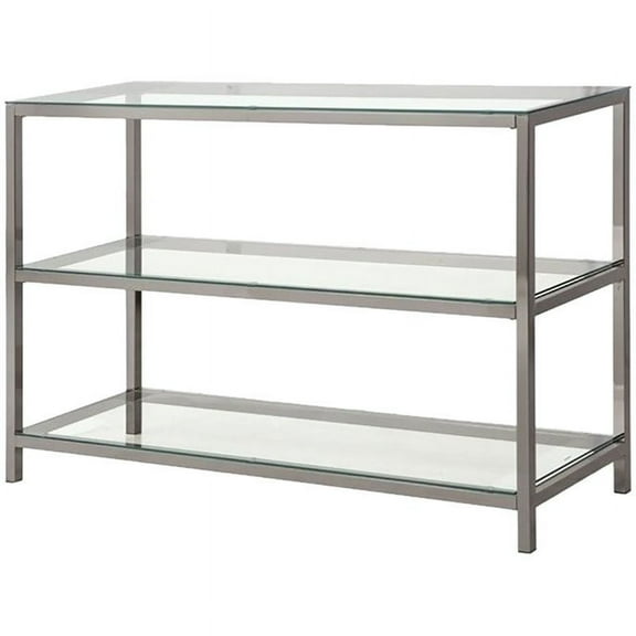 Bowery Hill 2 Shelf Glass Console Table in Black Nickel