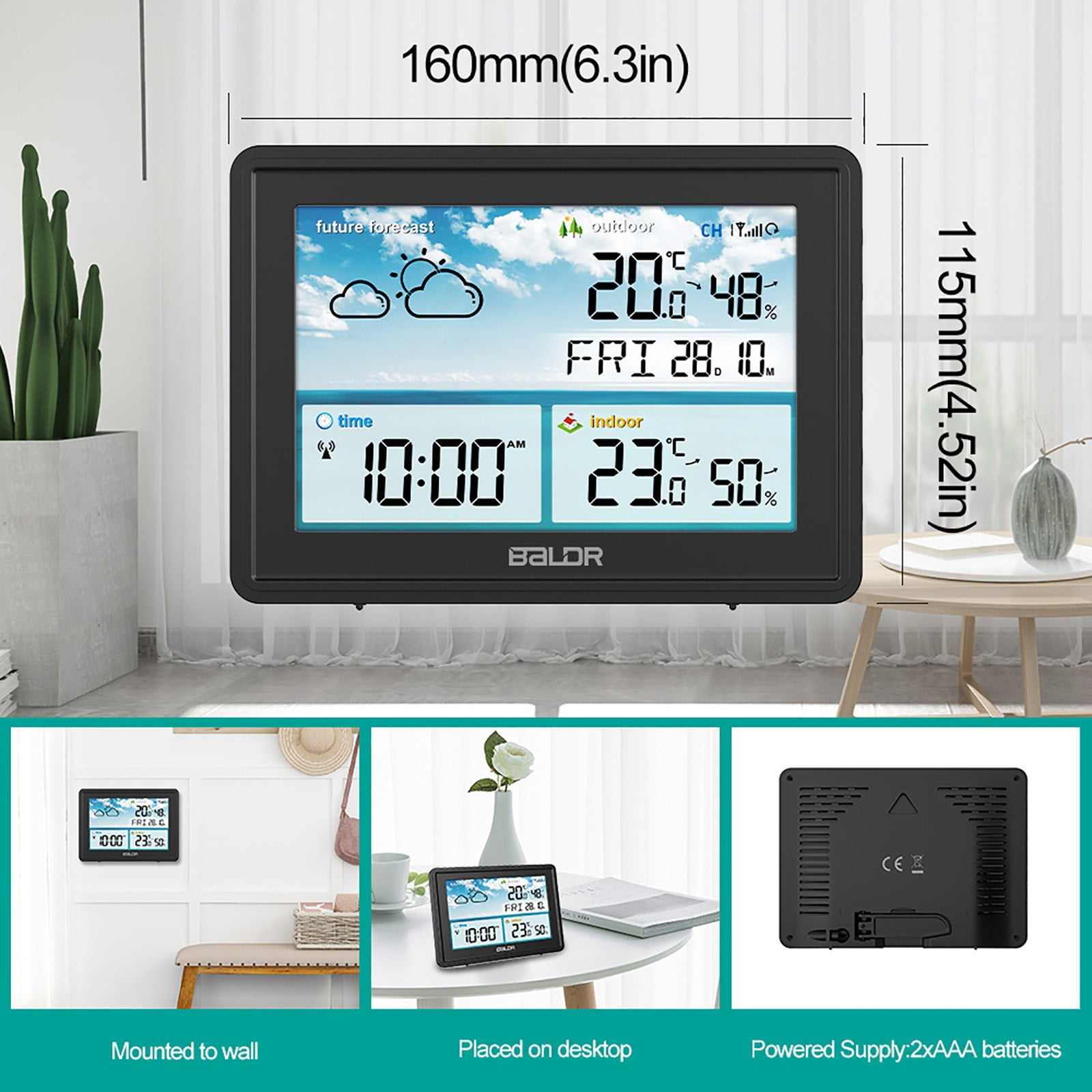 COM1950s A Multifunctional Digital Weather Clock That Can Monitor Weather, Temperature, Humidity, Time Alerts, Calendar, and Weather Conditions At Any Time