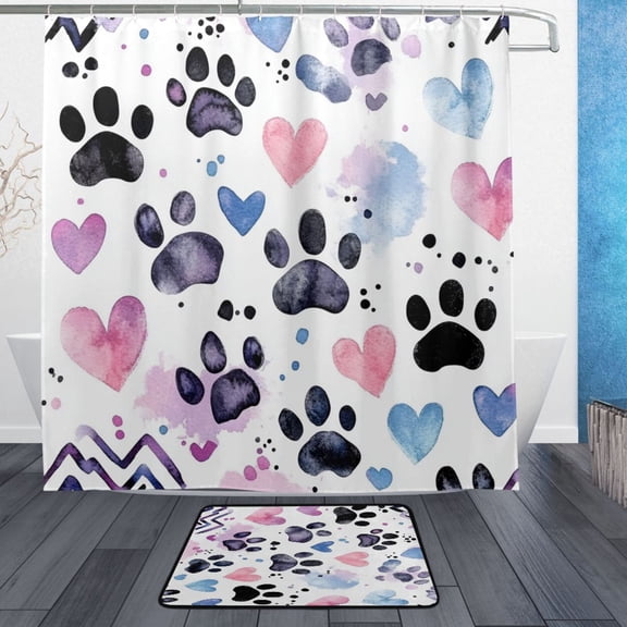 BZSMCE Shower Curtain and Bath Accessory Set,Heartfelt Pawprints Pattern