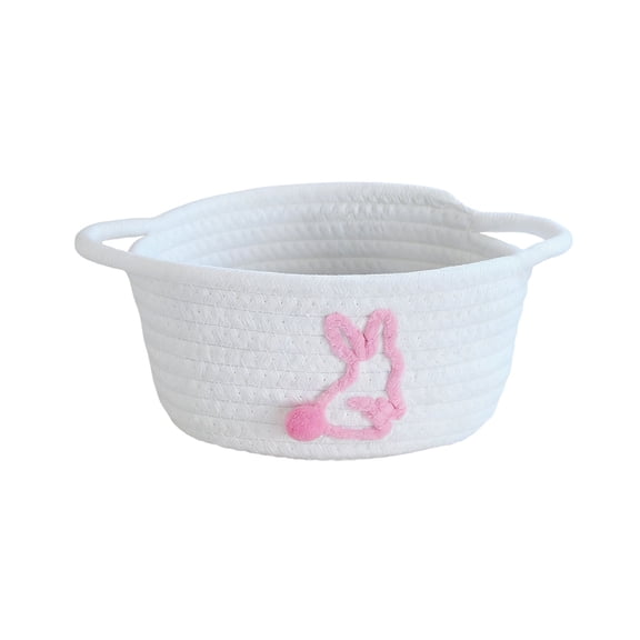 Easter Basket with Handle, Bunny Easter Basket, Woven Rope Gift Empty for Eggs, Baby Treasure Hunt Baskets for Boys and Girls, 1 Pcs, 10.2x7.4x4.3"