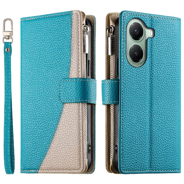 Funda cartera GANGXUN para Xiaomi Poco X7 Pro , cuero PU con tarjetero, cremallera, correa de mano, soporte y protección 528°
