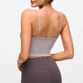 thumbnail image 4 of Gymayou Women Thin Strap Sports Bra Crop Cami Tank Tops Padded Support Scoop Neck Yoga Bralette Workout Vest for Gym Running Daily Light Brown L, 4 of 5