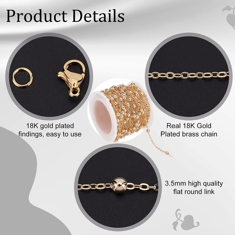 DIY Chain Bracelet Necklace Making Kits Including Brass Satellite Chain & Jump Rings 304 Stainless Steel Clasps Real 18K Gold Plated