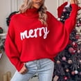 thumbnail image 3 of Women's Christmas Sweaters Long Sleeve Turtleneck Letter Embroidery Pullover Casual Knit Tops, 3 of 8