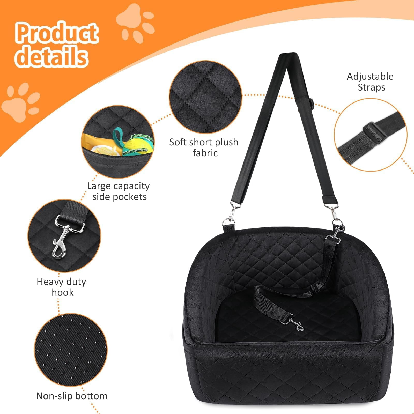Pet Booster Seat Black for Small Medium Dogs/Cats Up to 30lbs