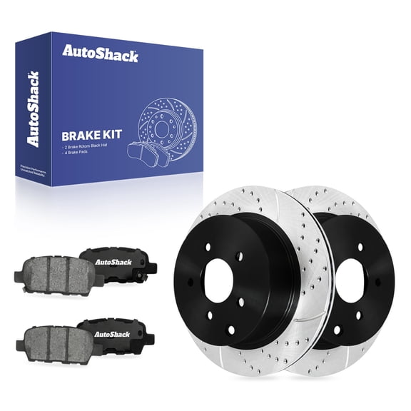 AutoShack Rear Vented Drilled & Slotted E-Coated Brake Rotors   Ceramic Pads 6-PC Brake Kit Replacement for 2009-2022 Nissan Murano 2013-2020 Nissan Pathfinder ShadowGuard 12.12" (307.8 mm)