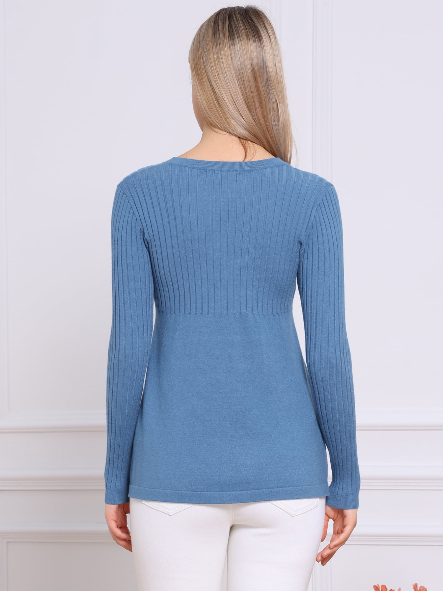 DARING DIVA Women's Crewneck Long Sleeve Stretchy Pullover Sweaters XS Blue