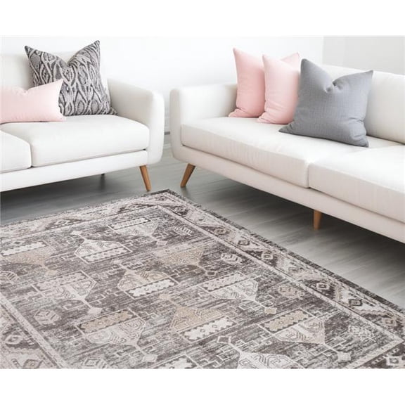 HomeRoots 558986 7 x 10 ft. Abstract Distressed Rectangle Area Rug, Beige & Brown
