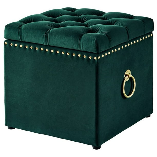 Brika Home Velvet Storage Ottoman In Hunter Green And Gold Com Brika Home Velvet Storage Ottoman In, Gold Ottoman Storage Box