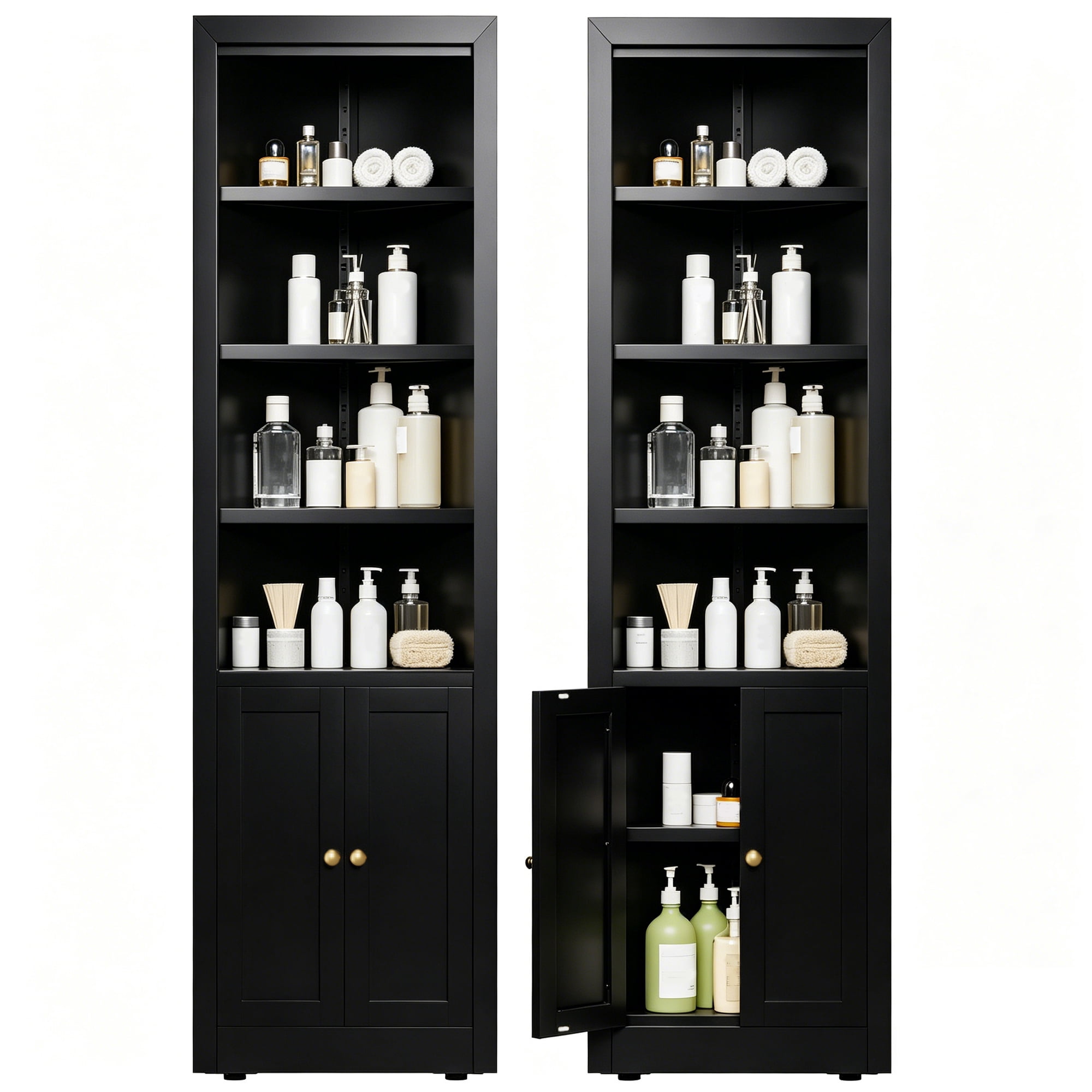 Leumius 71" Tall Corner Storage Cabinet with 2 Doors,Freestanding 5-Tier Metal Cabinet with Adjustable Shelves for Kitchen Living Room Bathroom,Black