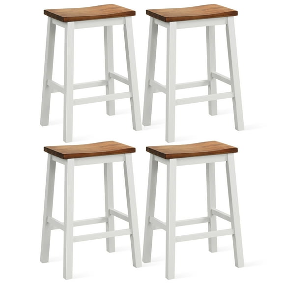 Gymax 24.5 Inch Set of 4 Saddle Stools Industrial Counter Height Stools w/ Footrests