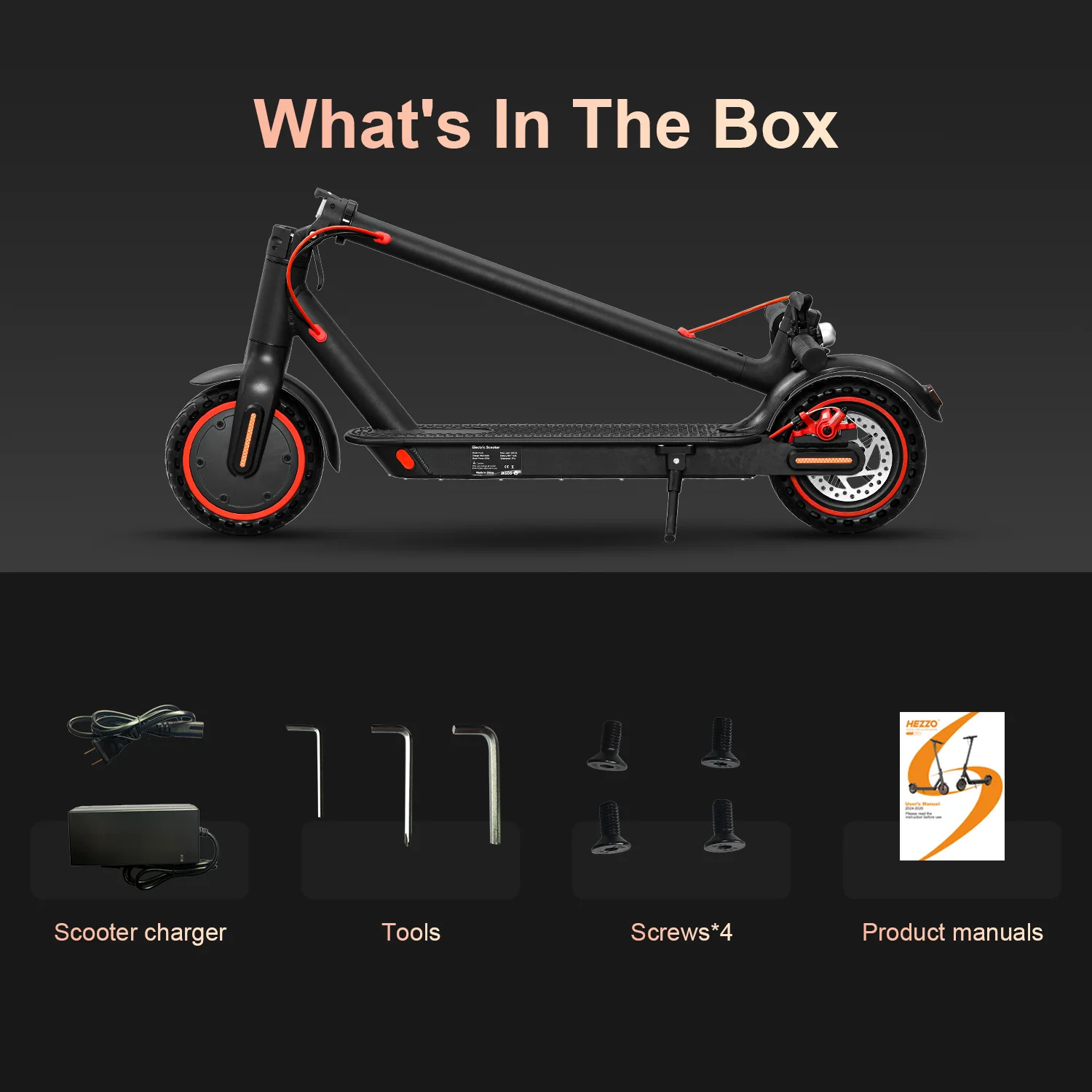 HEZZO Foldable Electric Scooter HS-04 Pro, 8.5" Tires, 15.5MPH, 25 Mile Range
