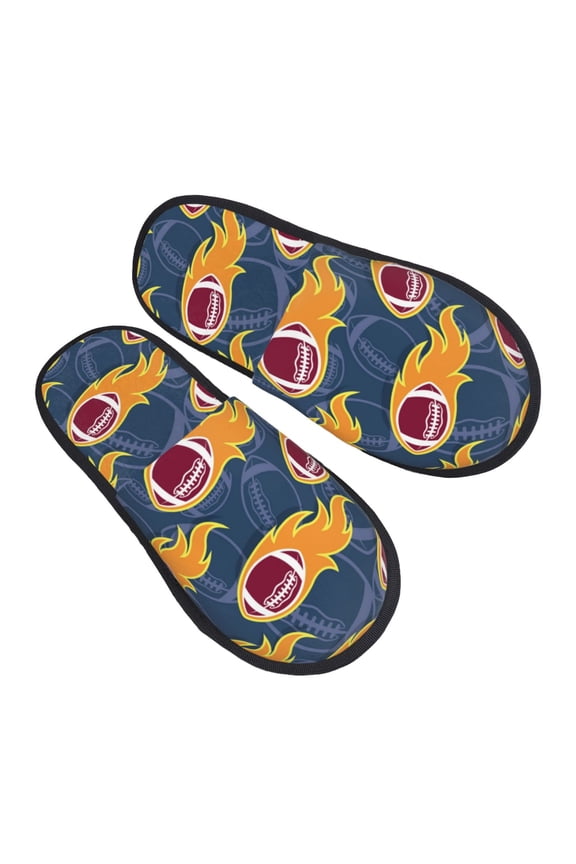 House Slippers for Women Men - Burning Rugby Balls Lightweight House Shoes Fuzzy Slippers, Soft Slip-On Cozy House Slippers for Woman Indoor Outdoor