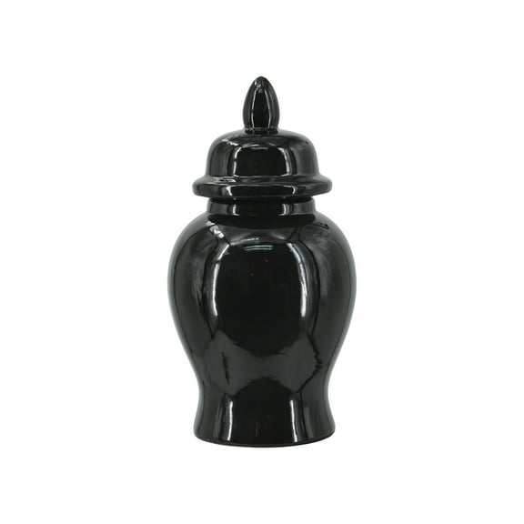 A&B Home Classic Ceramic Ginger Jar with Glossy Black Finish and Finial Lid - D6.3x12"