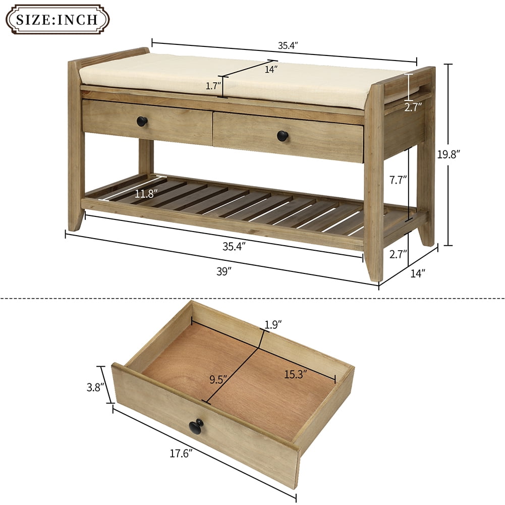 Lowestbest Shoe Rack with Cushioned Seat and Drawers, Multipurpose Entryway Storage Bench, Grey Wash Lowestbest Shoe Rack with Cushioned Seat and Drawers, Multipurpose Entryway Storage Bench, Grey Wash