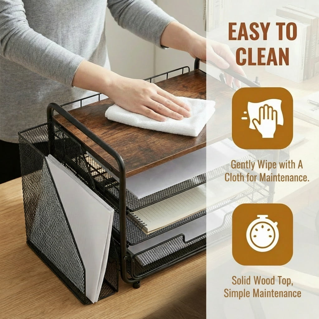 OUTMASTER  4-Tier Desk Organizer,Metal Desktop File Organizer with Drawer and Pen Holder,Office Supplies