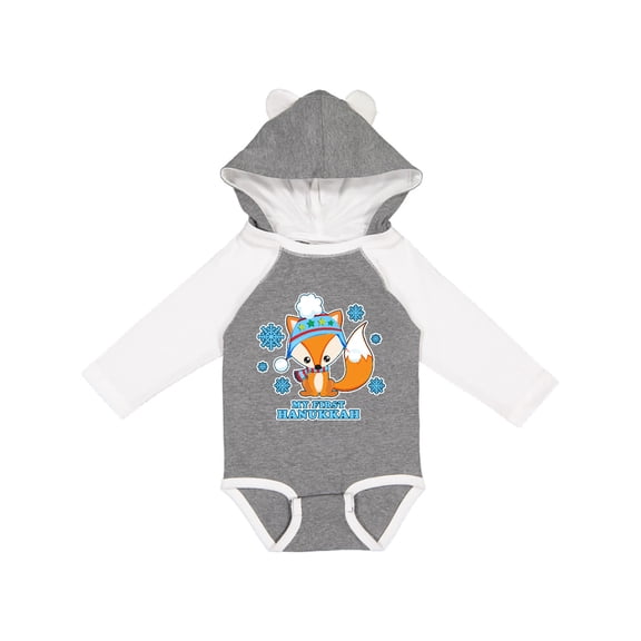 Inktastic My First Hanukkah with Fox and Snowflakes Boys or Girls Long Sleeve Baby Bodysuit