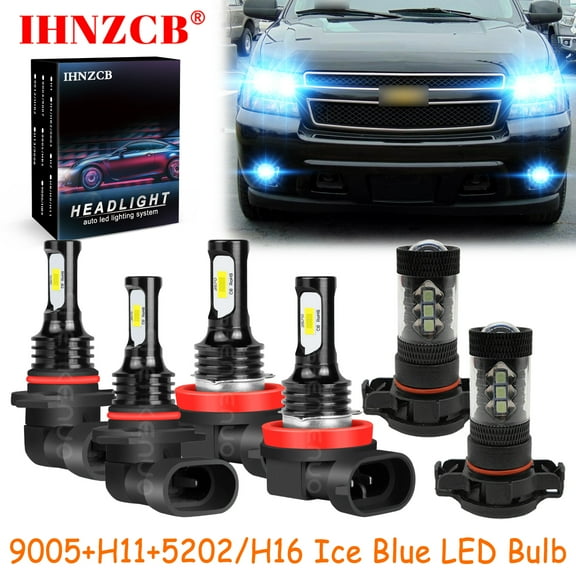 IHNZCB 9005 H11 5202/H16 for Chevy Suburban Tahoe 2007-2014 Ice Blue Led Headlights Bulb High Low Beam Fog Light,HKL,Y02