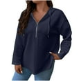 thumbnail image 3 of YOIAVAIOY Womens Lightweight Hoodie Sweatwshirts Half Zip Solid Casual Hooded Sweatshirts Fashion Y2k Hoodies with Pockets Navy M, 3 of 10