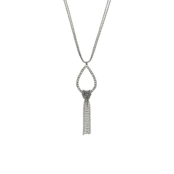X & O Rhodium Plated Teardrop Fringe Crystal Pendant Necklaces