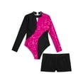 thumbnail image 4 of Yeahdor Kids Girls Long Sleeves Gymnastics Skating Leotard Unitard with Shorts Bottom Set Performance Dancewear Hot Pink&Black 10, 4 of 6