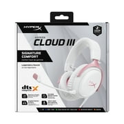 HyperX Cloud III – سماعة ألعاب سلكية، كمبيوتر شخصي، PS5، Xbox Series X|S، برامج تشغيل بزاوية 53 مم، صوت مكاني DTS، رغوة ذاكرة، إطار متين، ميكروفون فائق الوضوح مقاس 10 مم، USB-C، USB-A، 3.5 مم – أبيض/وردي