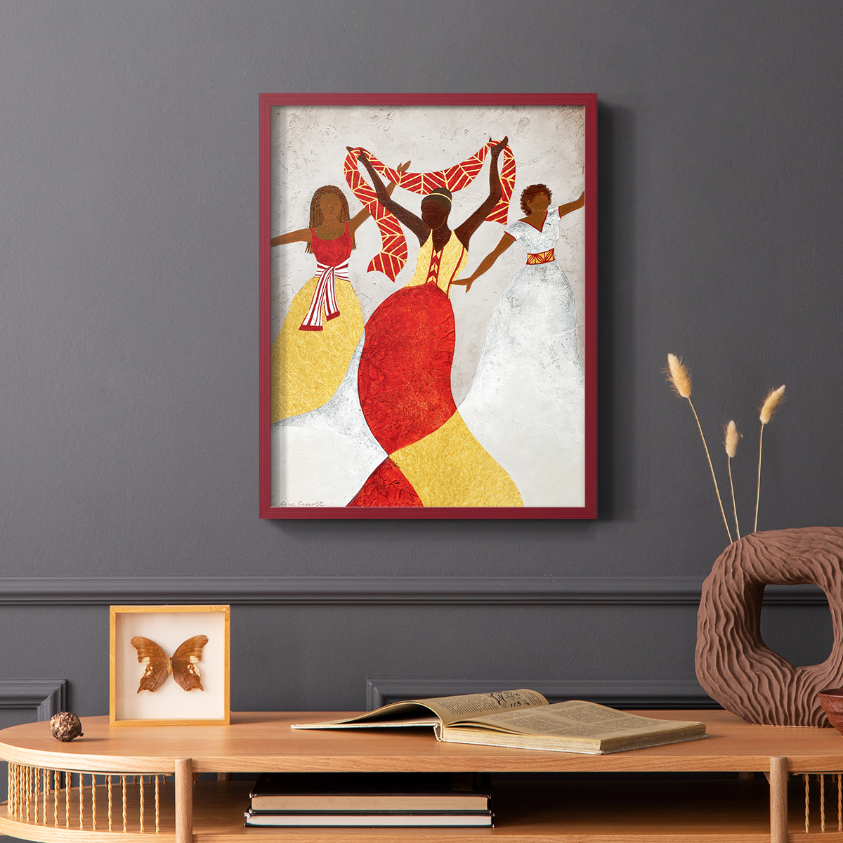 Golden Rhythm in Red Solid Wood 11 x 14 Framed Print