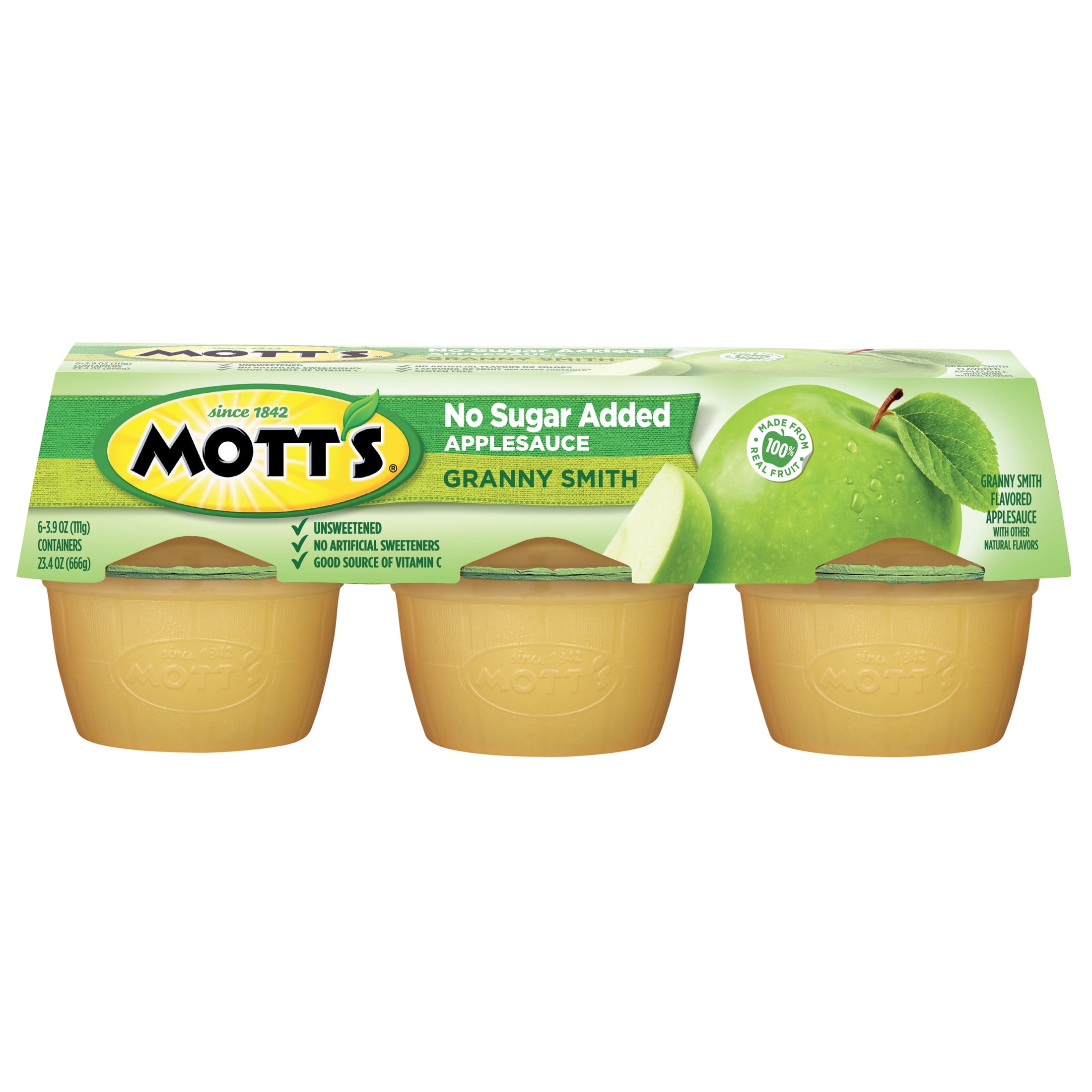 Mott's No Sugar Added Granny Smith Applesauce, 3.9 oz, 6 Count Cups