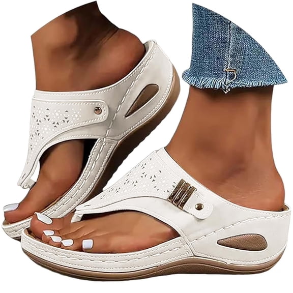 Domuza Women's 2026 Orthopedic Sandals, Open Toe Wedge Platform Shoes with Arch Support, Non-Slip Comfortable Casual Dress Footwear, Ideal for Summer Beach and Daily Wear White 7(EU-38)
