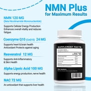 120mg NMN Plus(60 Capsules - 60 Servings) | NMN(Beta Nicotinamide Mononucleotide) NAD+ Precursor for Healthy Aging - Non-GMO, Gluten-Free, Vegetarian