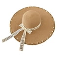 thumbnail image 2 of Elegant Lace Ribbon Sun Hat - Stylish Ladies' Wide Brim Straw Hat with Frayed Edges，Perfect for Beach&Outdoor Travel Brown One Size, 2 of 5