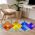thumbnail image 5 of Abstract Geometric Round Living Room Rugs 3.3 ft, Modern Gradient Argyle Glass Colored Blocks Washable Area Rug with Non-Slip Sturdy Edge Binding Round Front Door Mat Floor Carpet for Entryway, 5 of 9