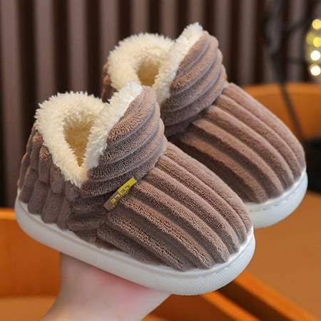 

Hipattires Kids Shoes Girls Breathable Non Slip First Walking Fleece Winter Shoes Coffee Solid Boys Slippers Fashion Shoes