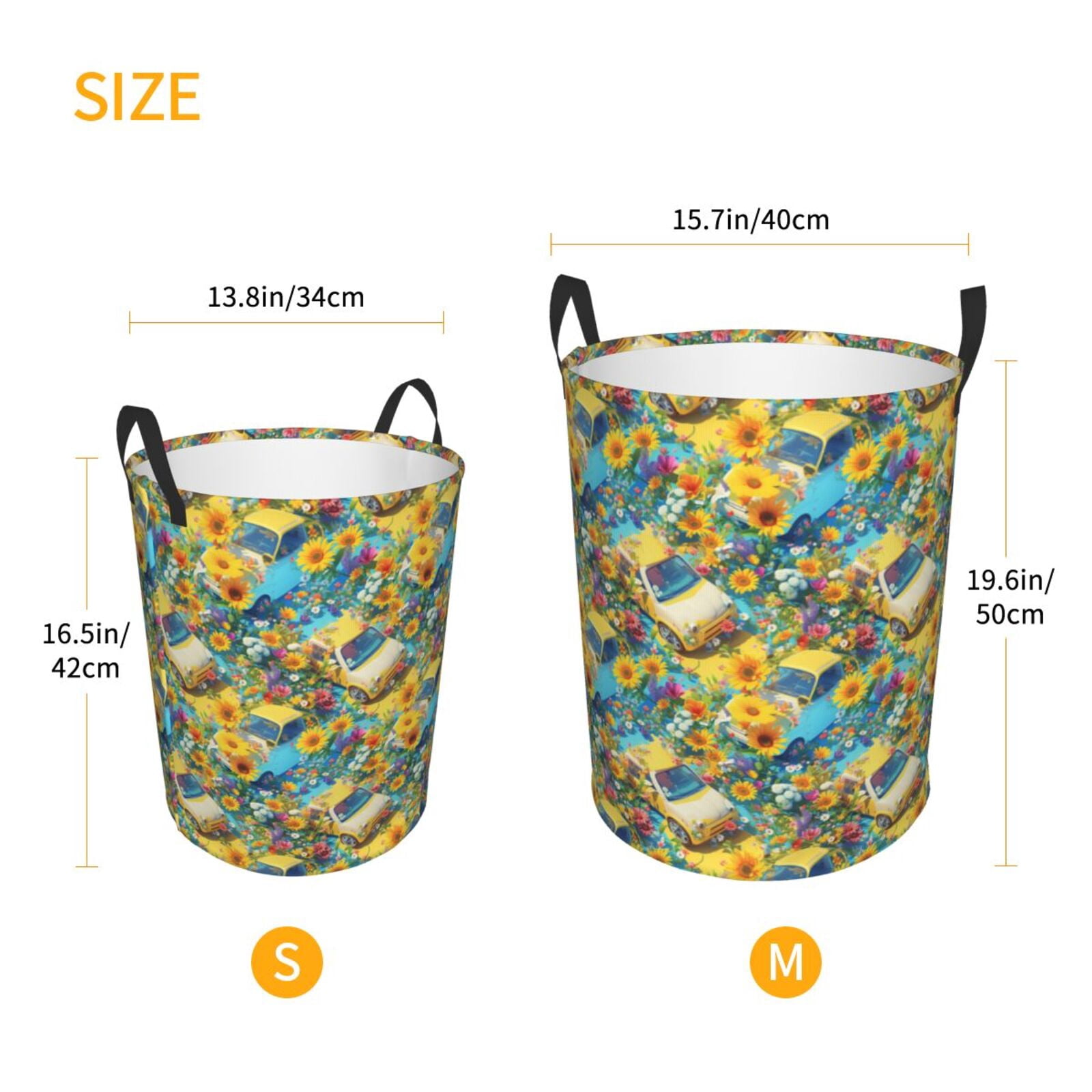 Large Laundry Basket with Handles - yellow car colorful sunflower Kids Baby Dirty Clothes Laundry Hamper for Bedroom Aesthetic