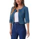 thumbnail image 4 of CHAQUETA DE JEAN CORTA SIN CUELLO PARA MUJERES CON MANGAS 3/4 EN AZUL PAVO M, 4 of 5