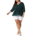 thumbnail image 2 of Agnes Orinda Women's Plus Size Fall Chiffon Babydoll Long Sleeve Swiss Dots Blouses 2X Dark Green, 2 of 6