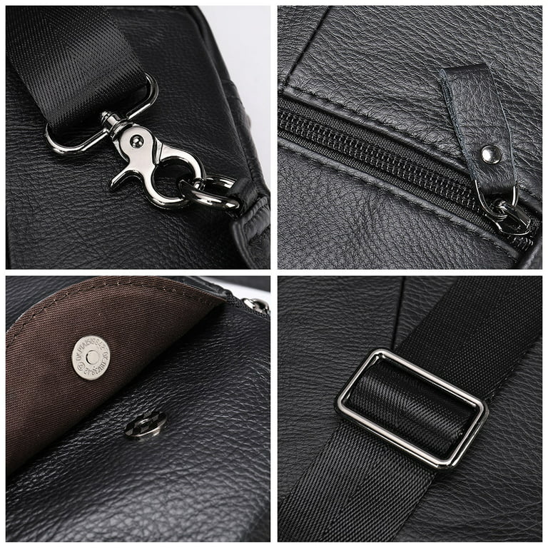 Ninesung Male Genuine Leather Chest Bag Shoulder Messenger Bag Men Sling  Bags Travel Day Pack Black Designer Crossbody Pack Waterproof Durable  Vintage