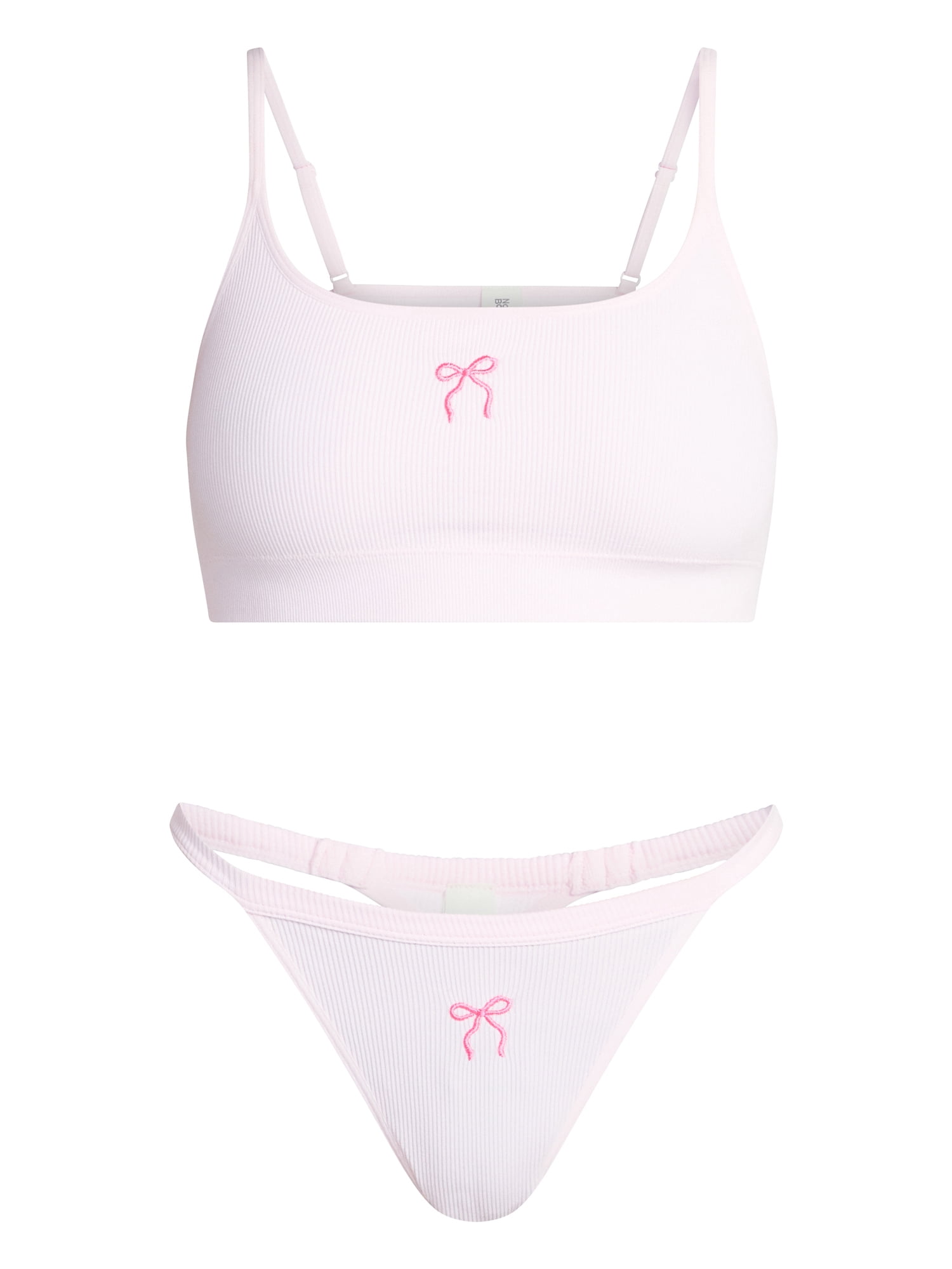 No Boundaries Seamless Ribbed Bralette and Thong Set, 2-Piece, Women's Sizes XS-XXXL